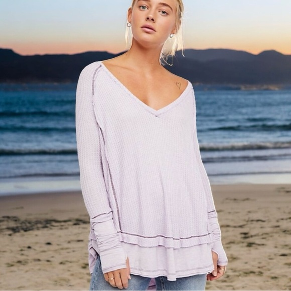 We the Free Laguna Thermal Blouse Top Coastal Beach Bohemian in Lavender Size L - Picture 1 of 11